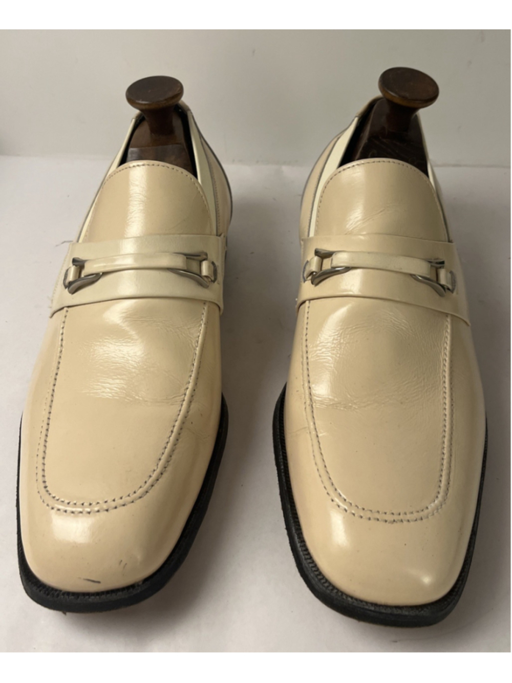 Vintage The Wright Cream Leather Horse bit Loafers Mens Size 10 C AP Slip Shoe